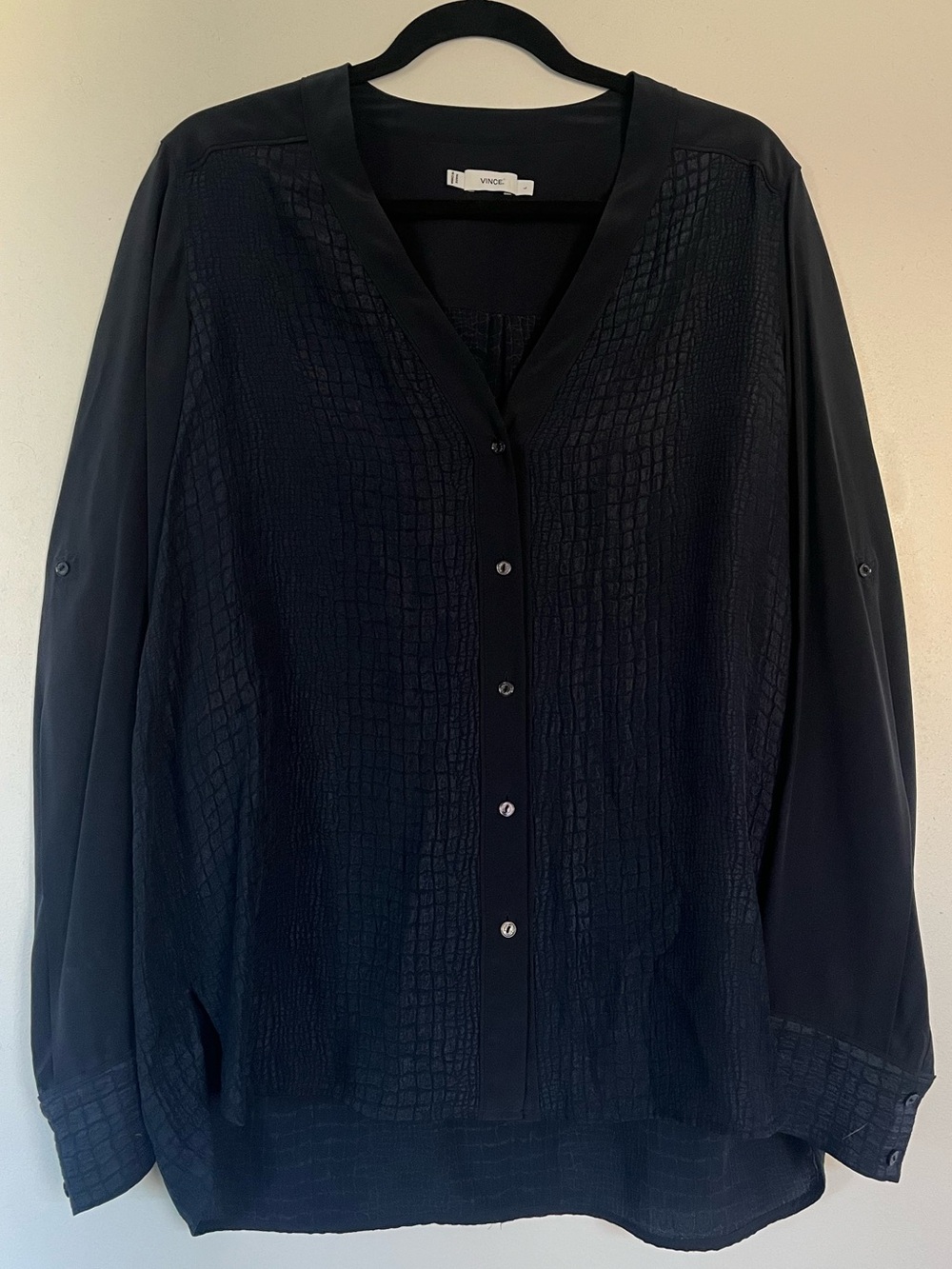 Vince Textured dark Navy Button Front Blouse